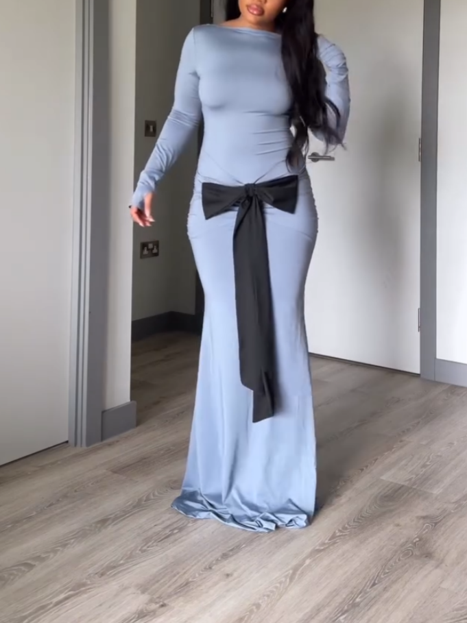 Sexy Blue Skinny Bow Dress
