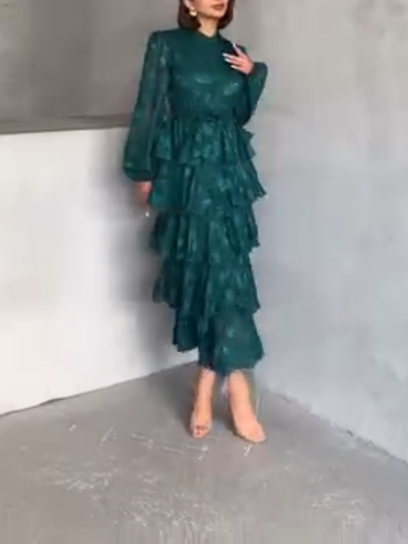 Ruffled Bronzing Long Sleeve Dress