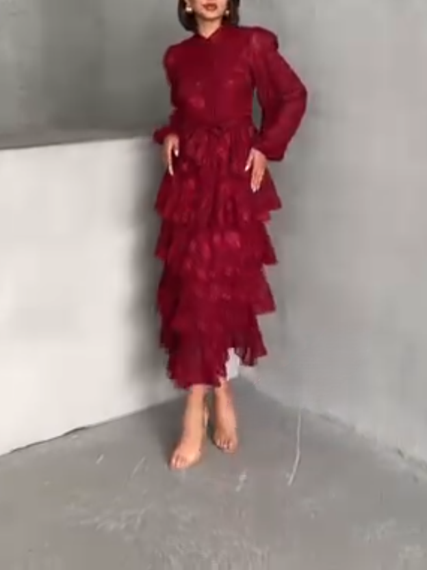 Ruffled Bronzing Long Sleeve Dress