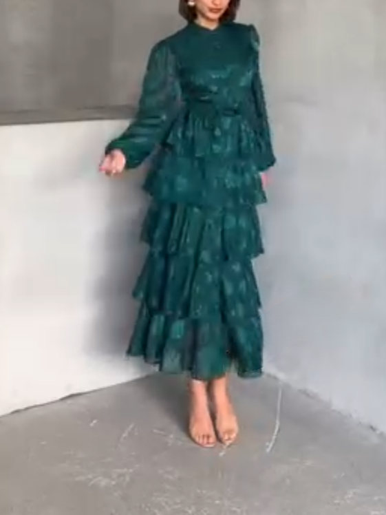 Ruffled Bronzing Long Sleeve Dress