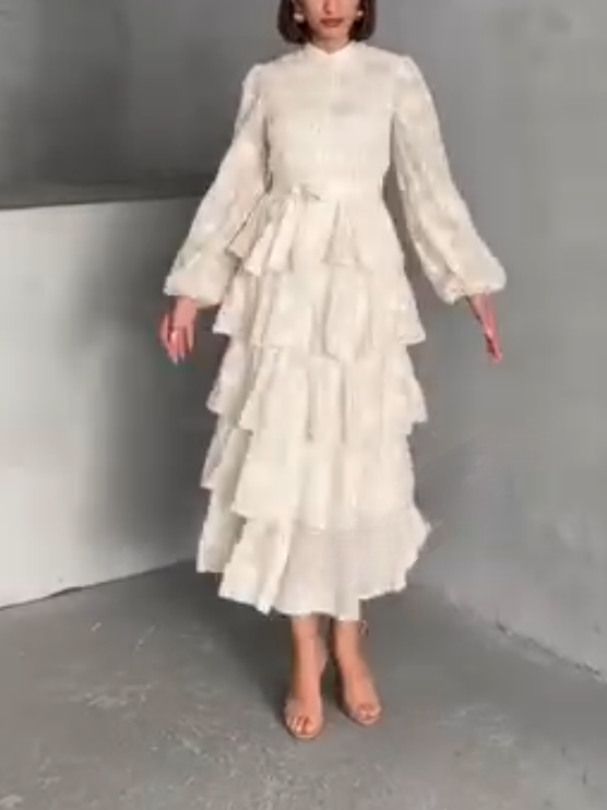 Ruffled Bronzing Long Sleeve Dress