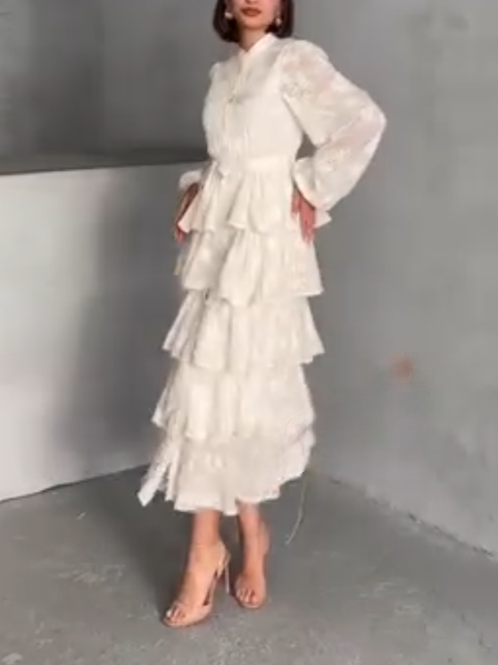 Ruffled Bronzing Long Sleeve Dress