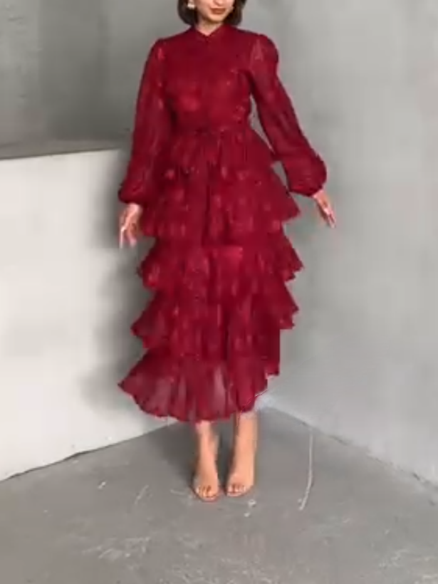 Ruffled Bronzing Long Sleeve Dress