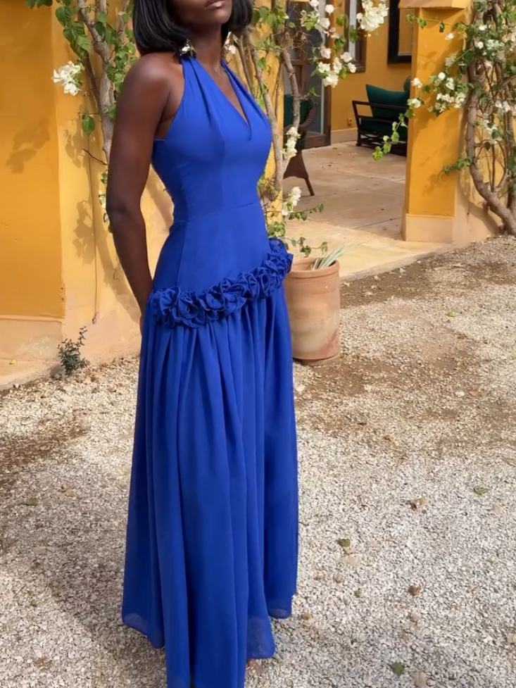 Sexy Sleeveless Blue Maxi Dress
