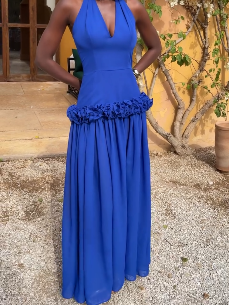 Sexy Sleeveless Blue Maxi Dress