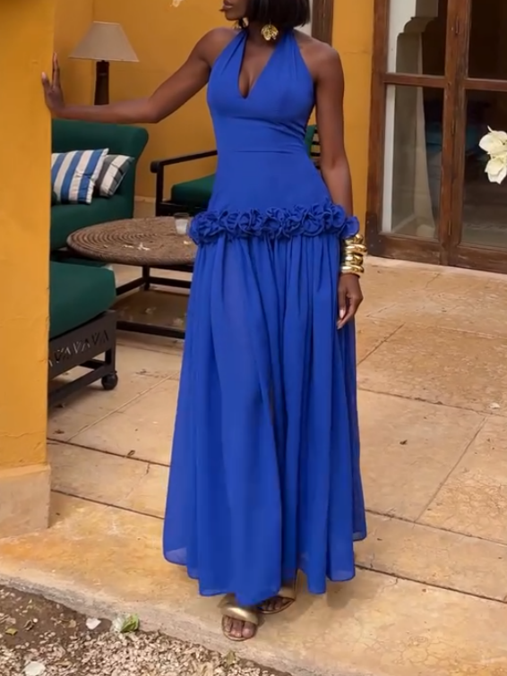 Sexy Sleeveless Blue Maxi Dress