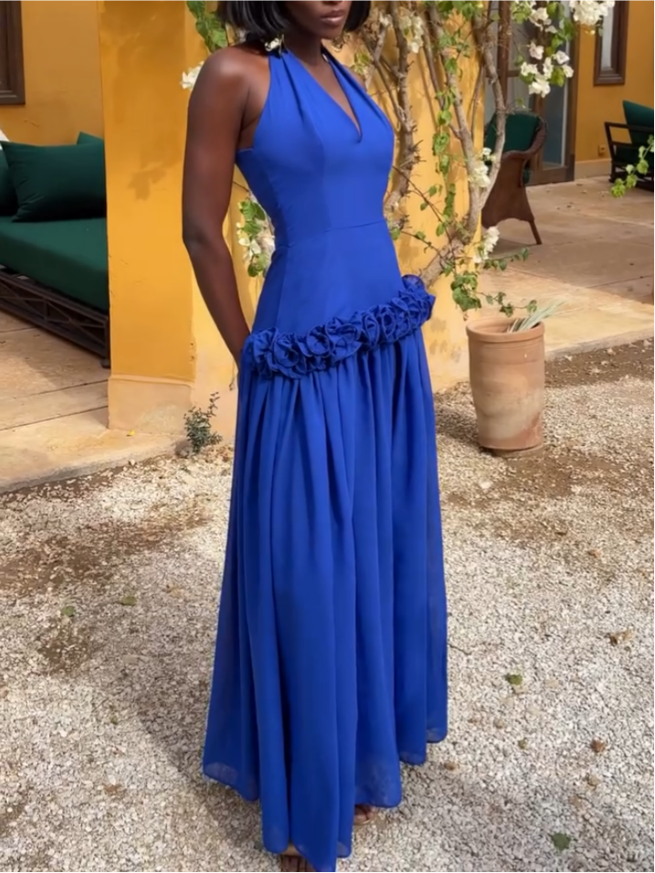 Sexy Sleeveless Blue Maxi Dress