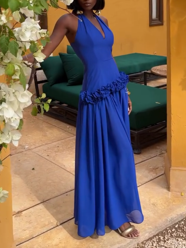 Sexy Sleeveless Blue Maxi Dress
