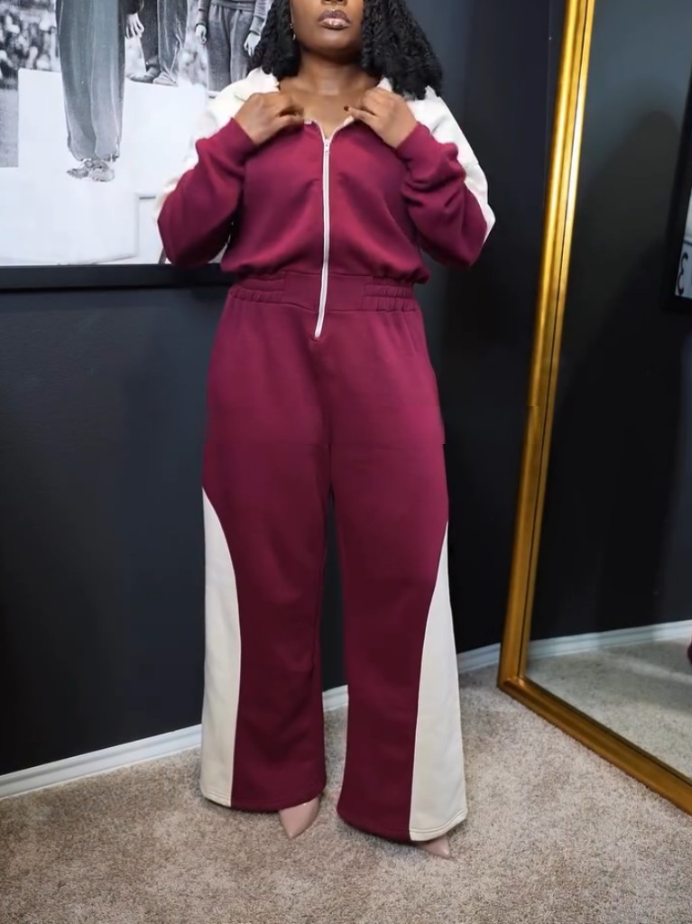 Burgundy Zip Jumpsuit