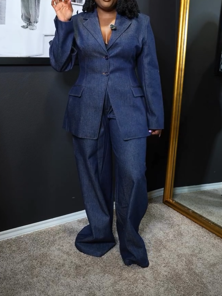 Denim Button Two-Piece Set