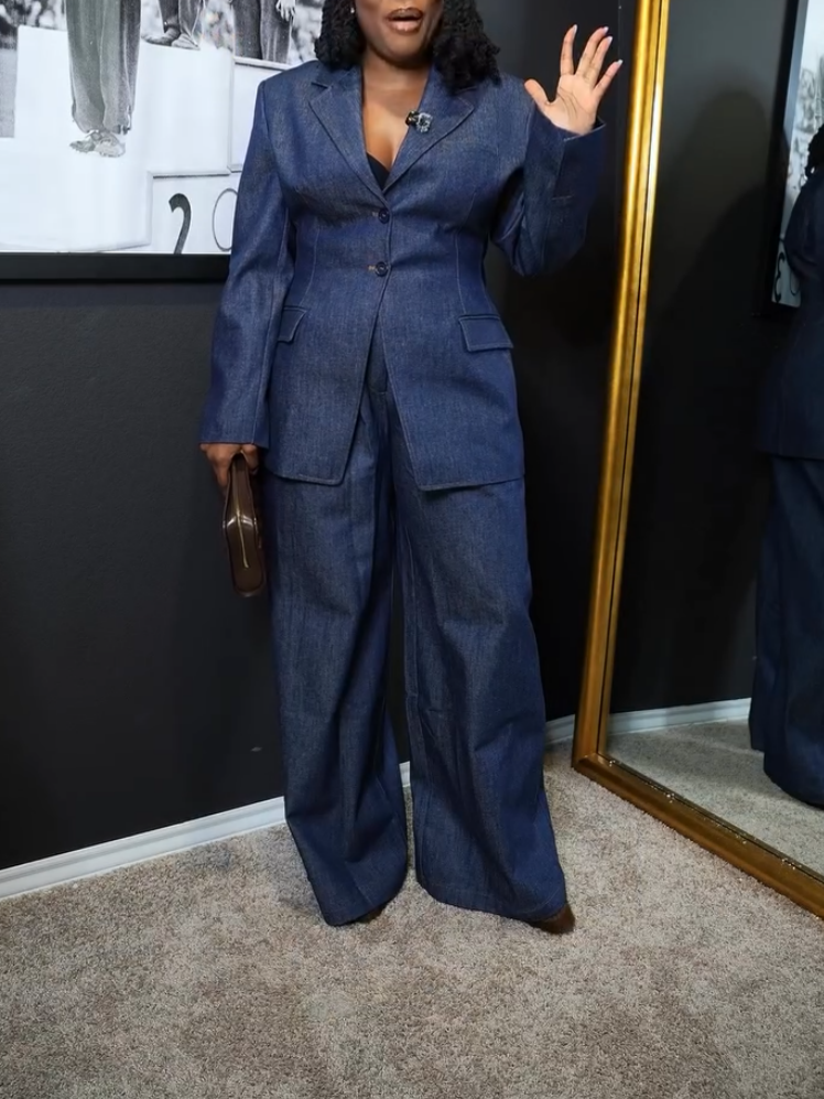 Denim Button Two-Piece Set