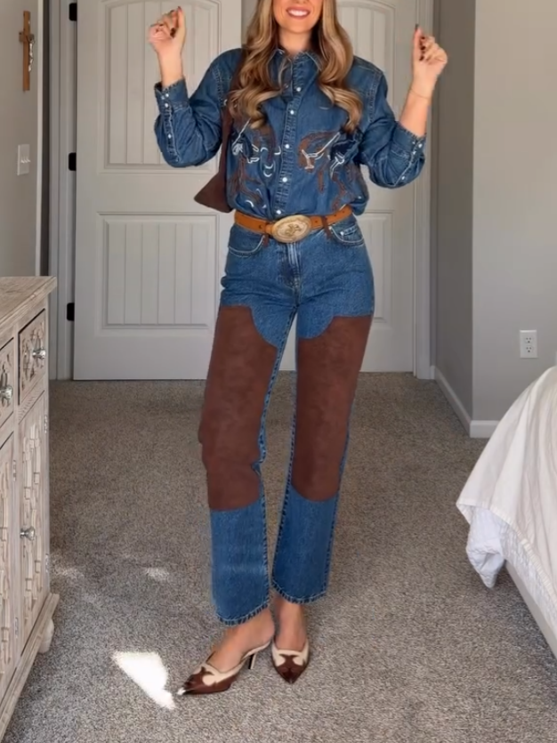 Western Chic Denim Two-Piece Set