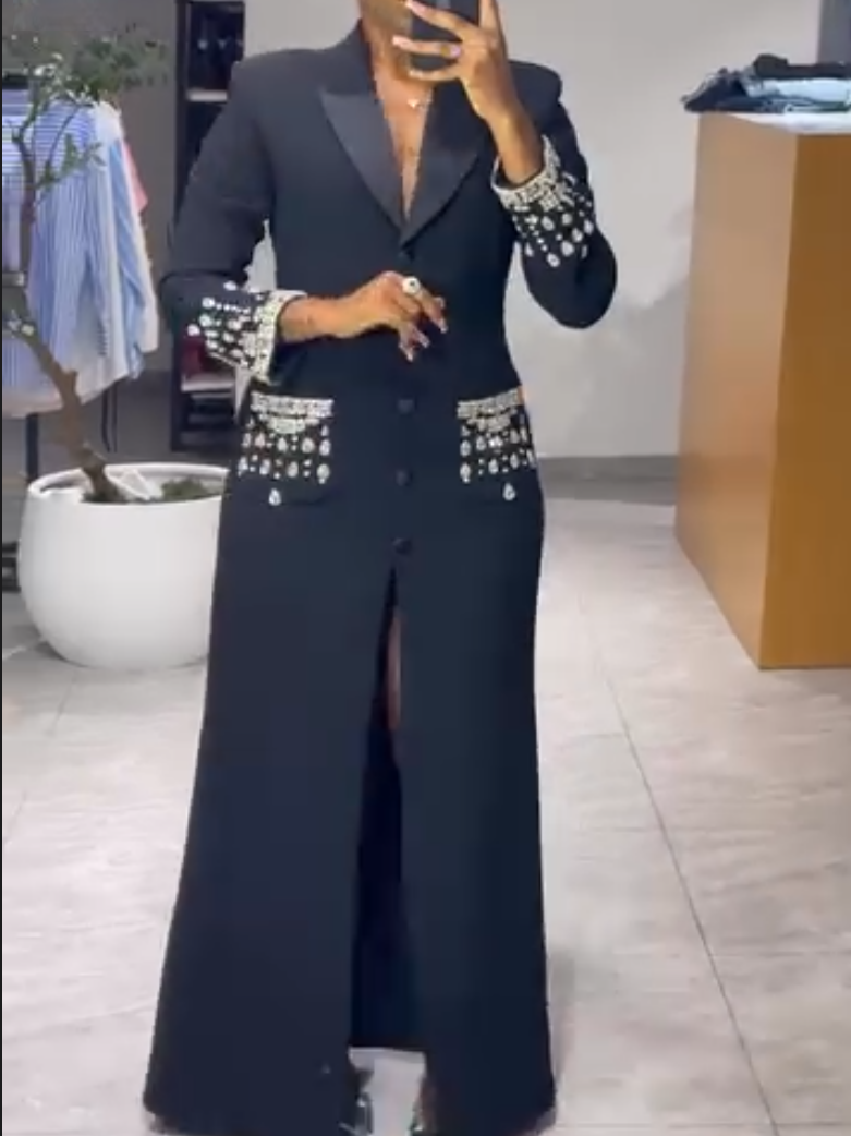 Stunning Diamond-Embellished Coat Dress