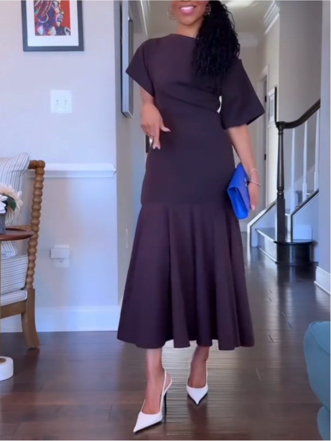 Black One-Shoulder Midi Dress