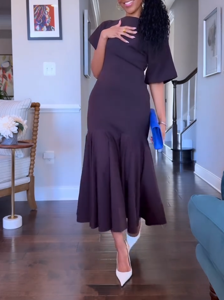 Black One-Shoulder Midi Dress