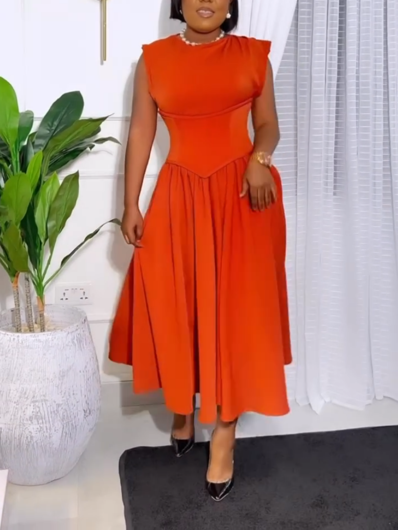 Elegant Orange Tight-Waisted Maxi Dress