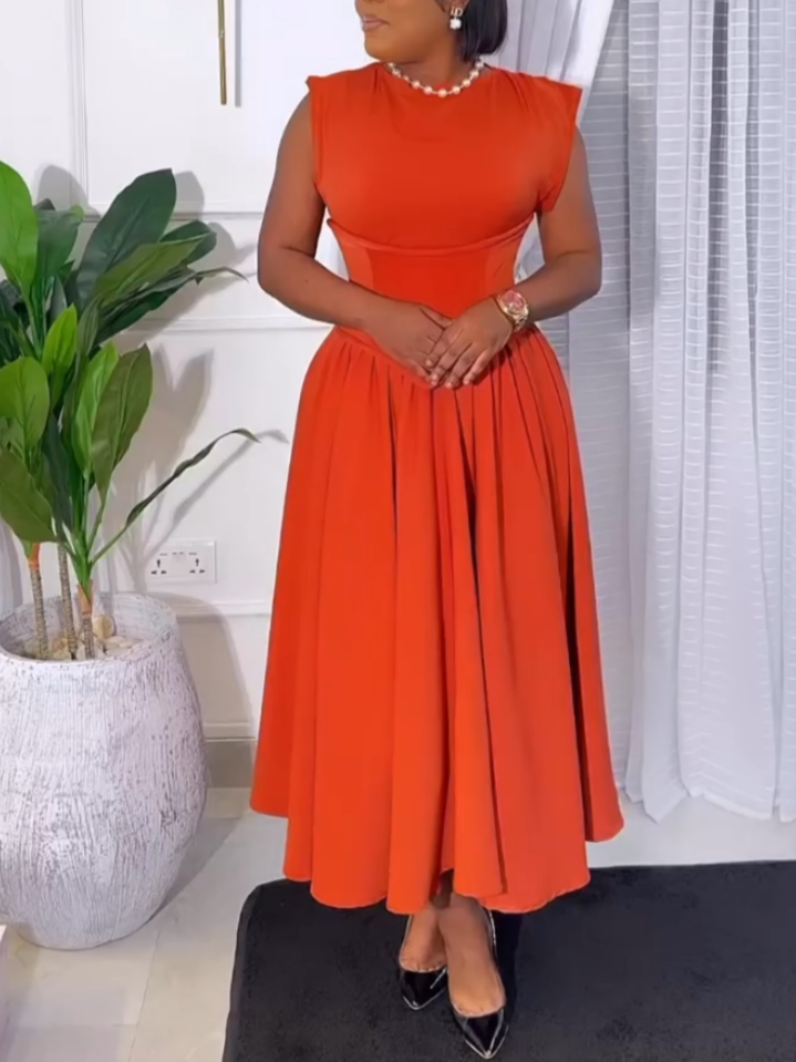 Elegant Orange Tight-Waisted Maxi Dress