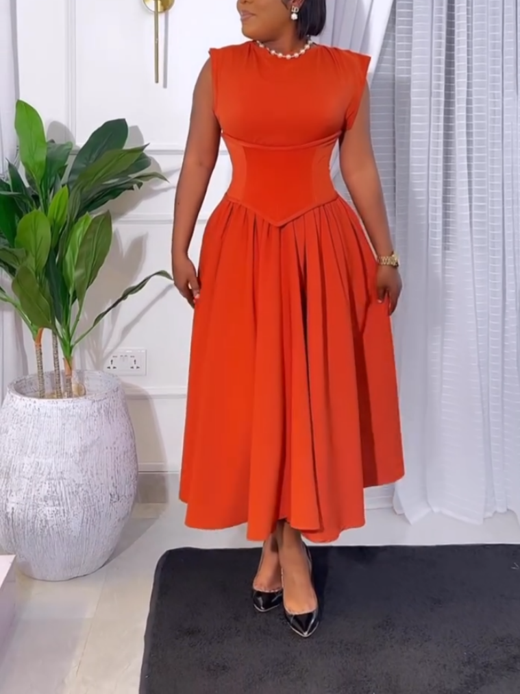 Elegant Orange Tight-Waisted Maxi Dress