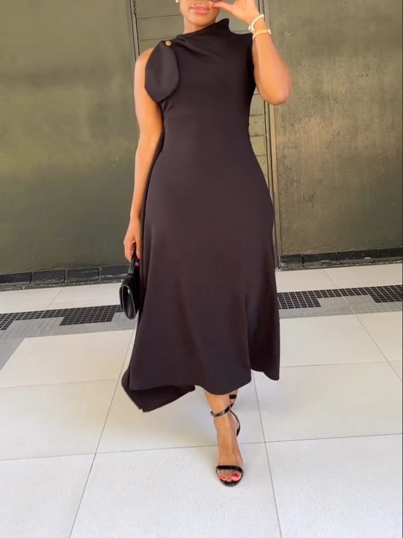 Elegant Black Ruffled Midi Dress