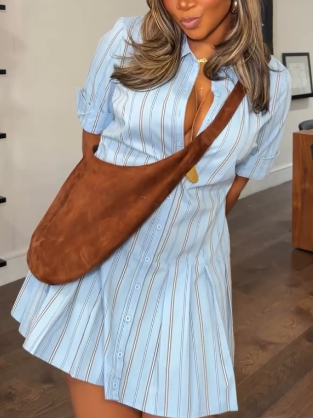 Blue Stripe Shirt Mini Dress