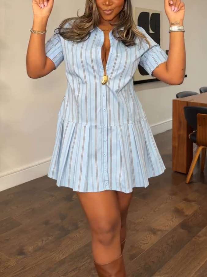 Blue Stripe Shirt Mini Dress