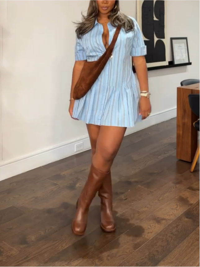 Blue Stripe Shirt Mini Dress