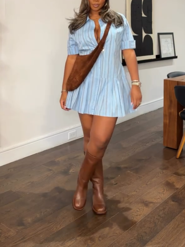 Blue Stripe Shirt Mini Dress