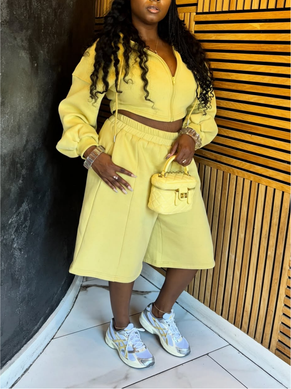 Yellow Wide Leg Shorts Set
