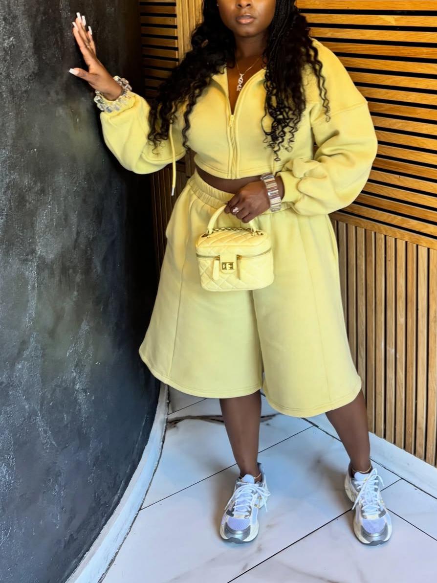 Yellow Wide Leg Shorts Set