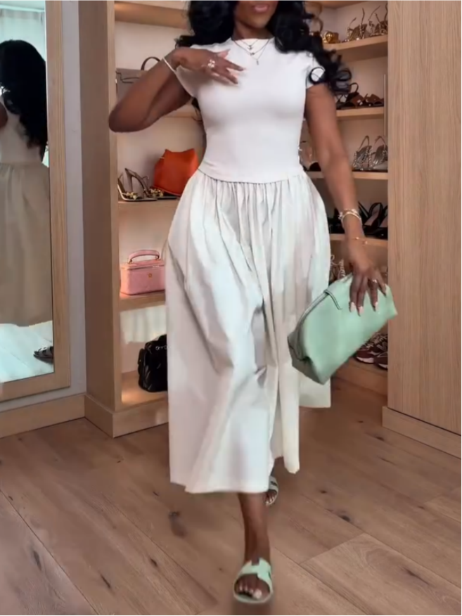 Casual White Pleated Dress