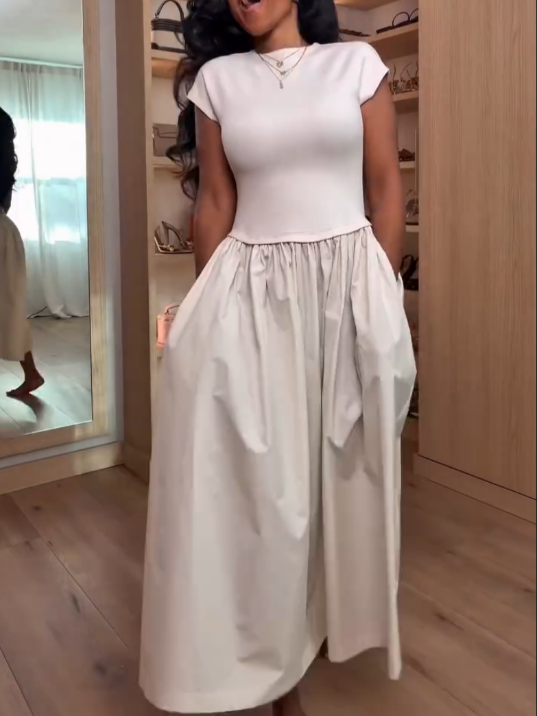 Casual White Pleated Dress