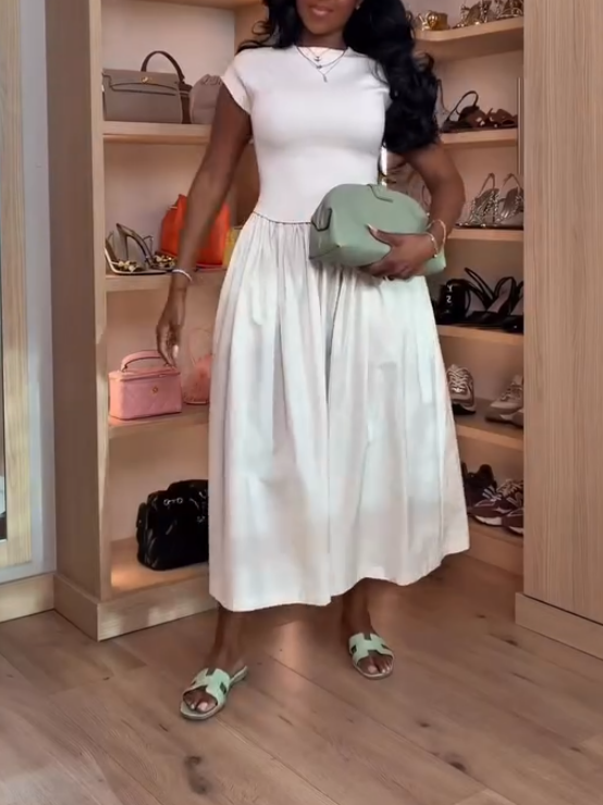 Casual White Pleated Dress