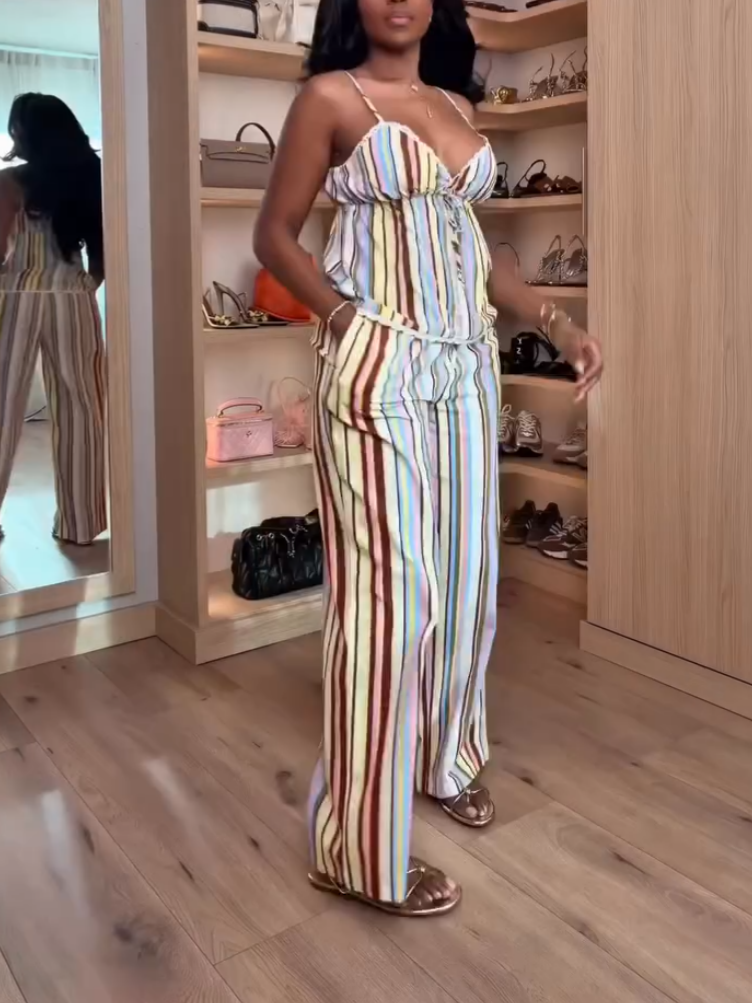 Sexy Striped Print Two-piece Set