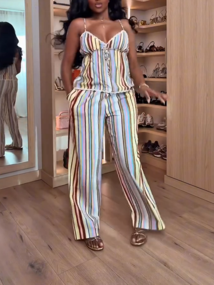 Sexy Striped Print Two-piece Set