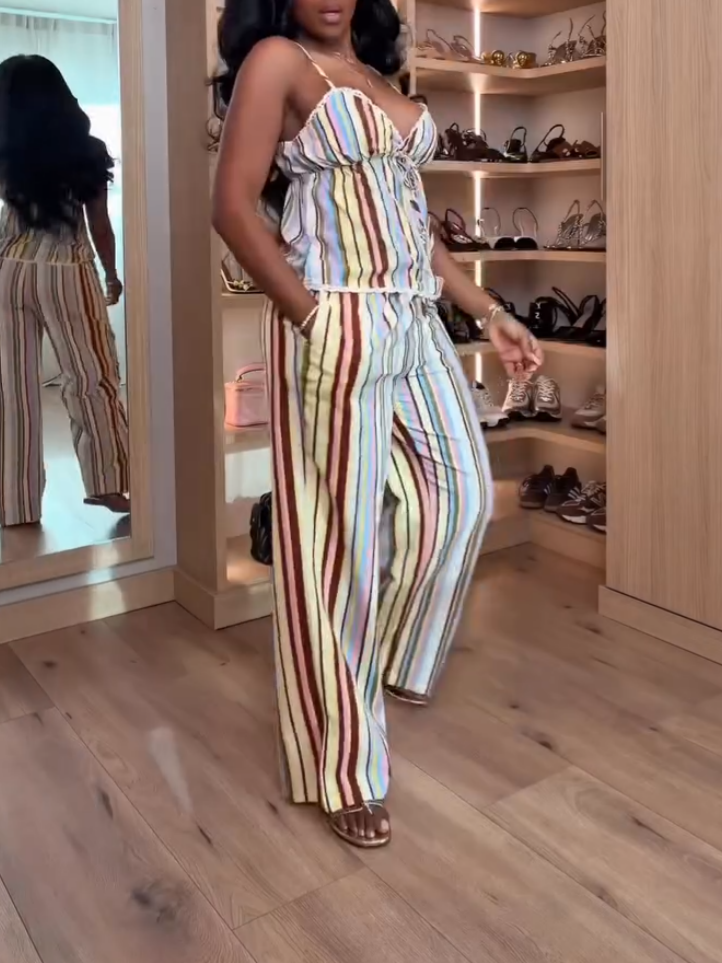 Sexy Striped Print Two-piece Set