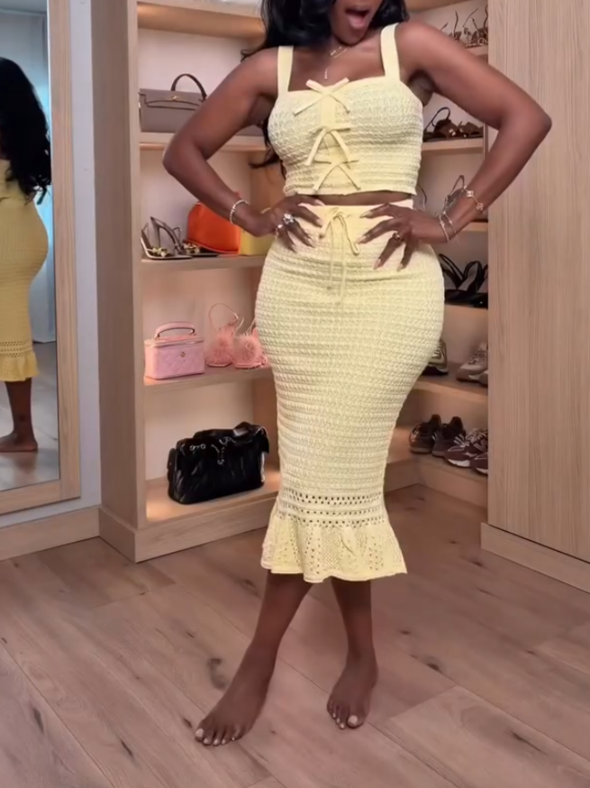 Chic Yellow Knit Two-Piece Set