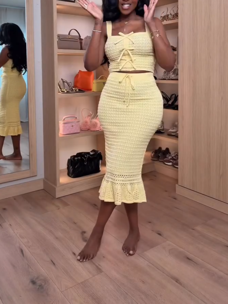 Chic Yellow Knit Two-Piece Set