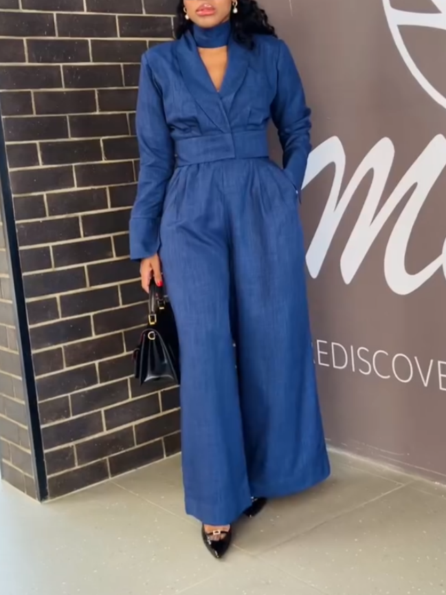 Women's Navy Blue Two-piece Set