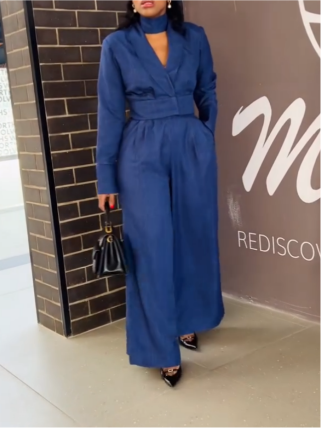 Women's Navy Blue Two-piece Set