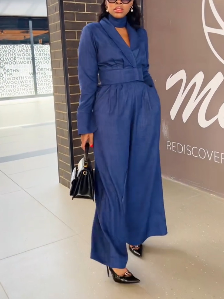 Women's Navy Blue Two-piece Set