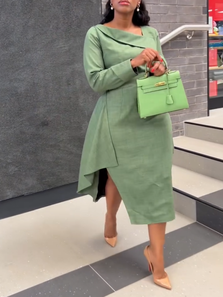 Elegant Green Tight Midi Dress