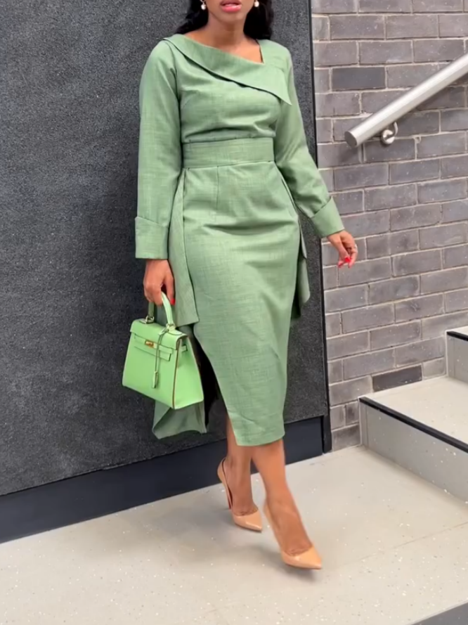Elegant Green Tight Midi Dress