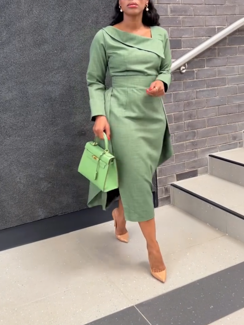 Elegant Green Tight Midi Dress