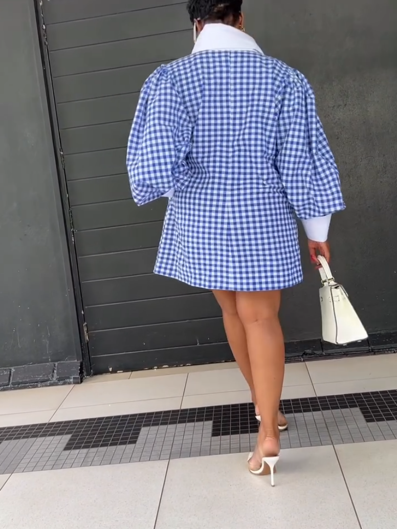 Blue Check Print Shirt Dress