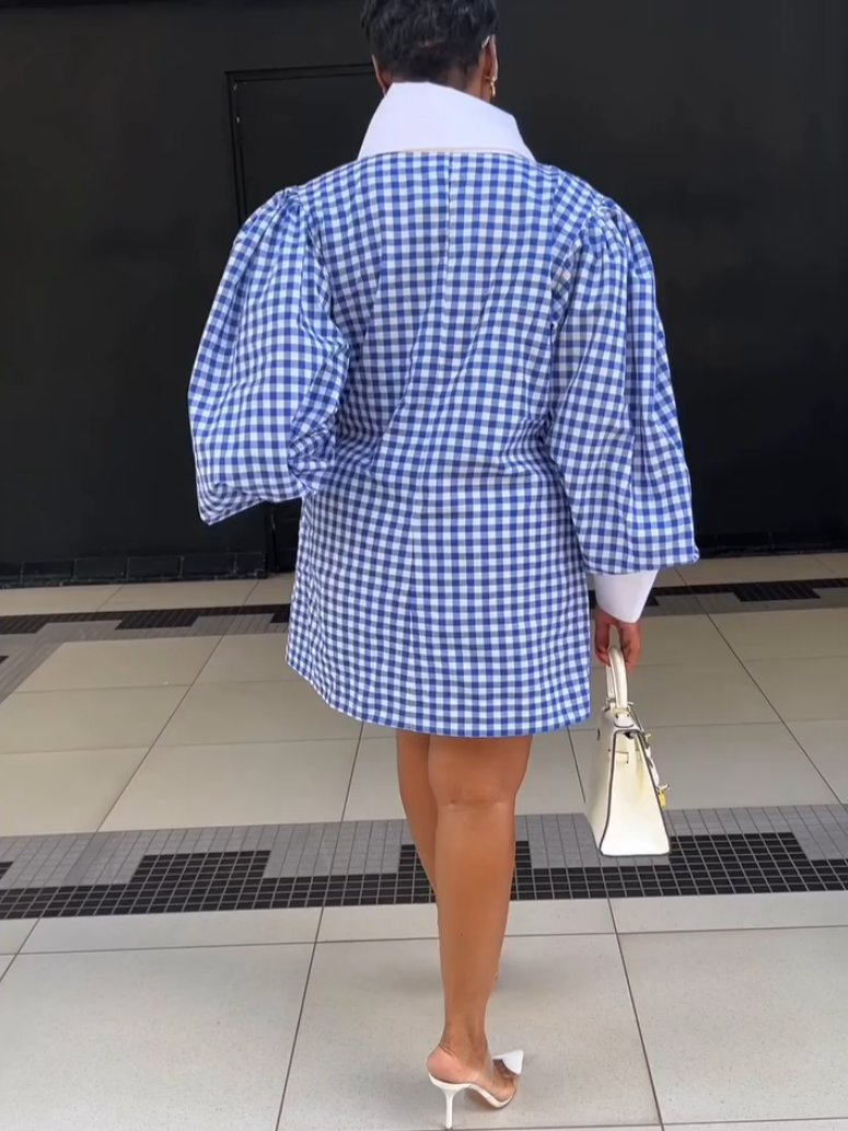 Blue Check Print Shirt Dress