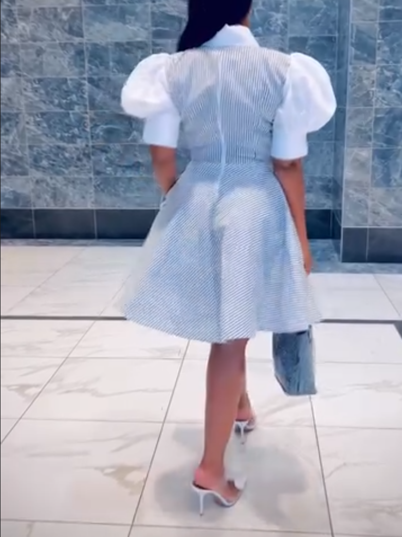 Casual Grey Striped Print Shirt Dress