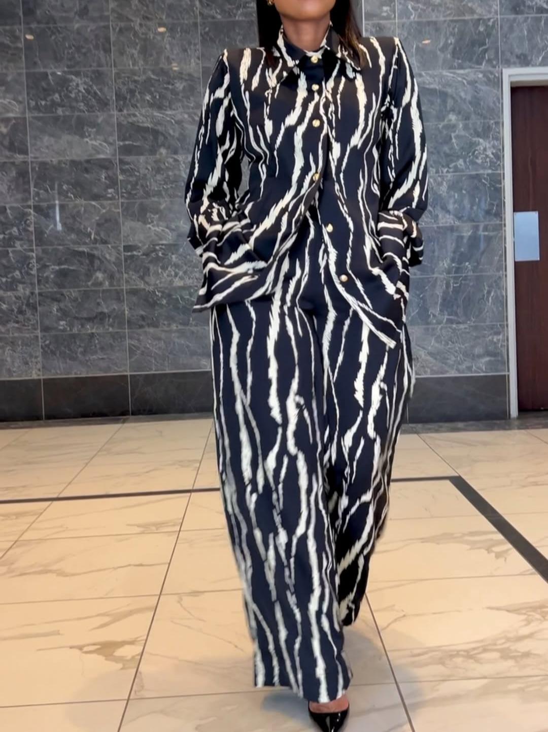 Black Printed Shirt Two-Piece Set