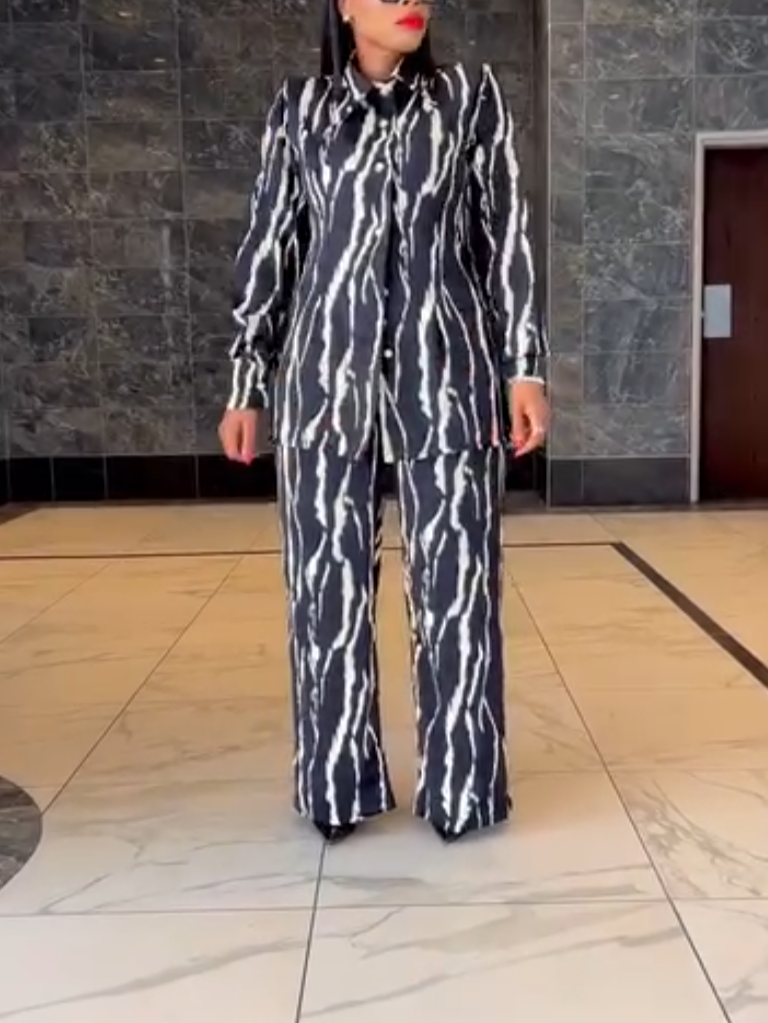 Black Printed Shirt Two-Piece Set