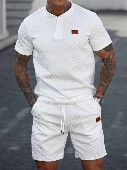 Men's Knitted Letter Stitching Round Neck 2-piece Set
