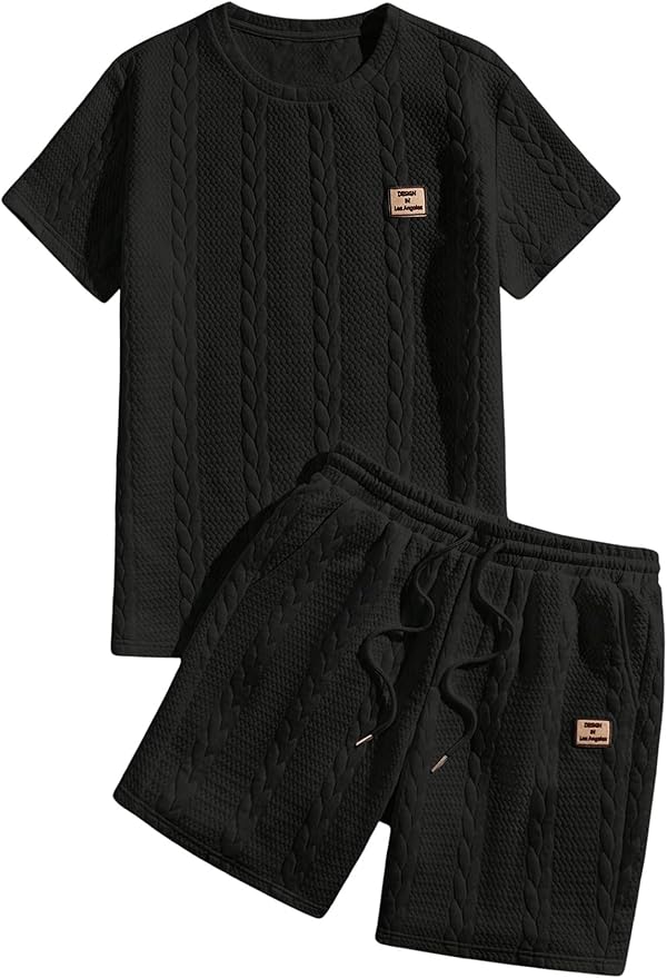 Men's Knitted Letter Stitching Round Neck 2-piece Set
